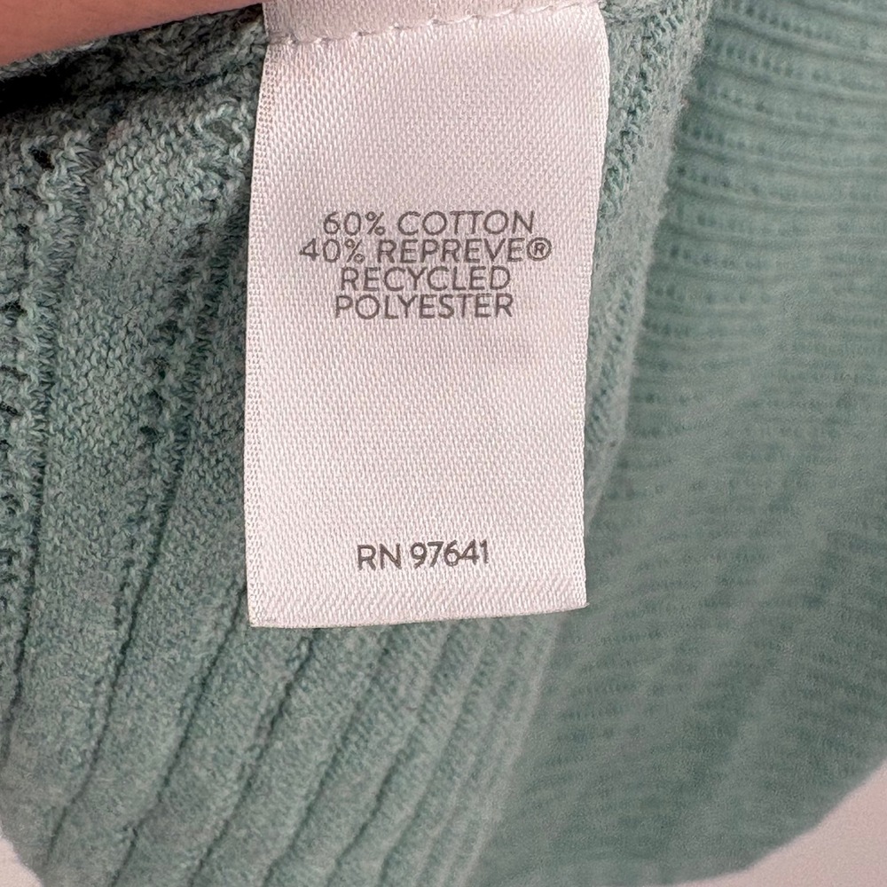 J. Jill Wearever Blue Green Pointelle Knit Cap Sleeve Sweater Top XL - Picture 4 of 9